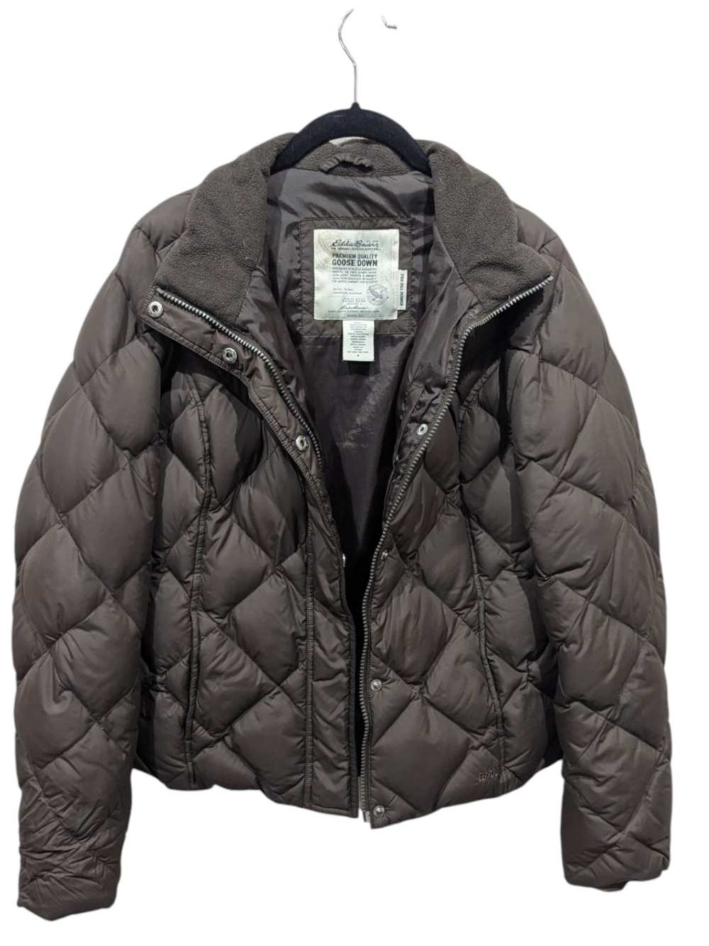 {FLAWS} Eddie Bauer EB700 Brown Quilted Goose Down Waist Cinch Jacket (S)